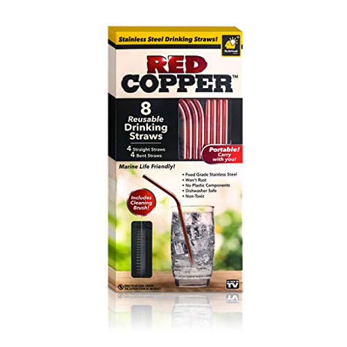 Red Copper Straws — Reusable Stainless Steel Straws — Set of 8 Reusable