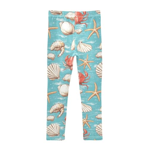 Crabs Starfish Seashells Turquoise Girls Leggings Kids Yoga Pants Dance Active Tights 4T2