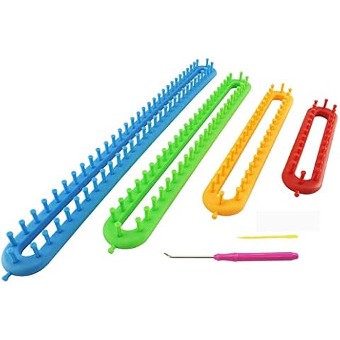Wayion Knitting Loom Set with Hook Needle Kit Yarn Cord Knitter 4 Hat Looms Long Knitting Loom DIYfor Scarf Sweater Shawl Blankets Cover