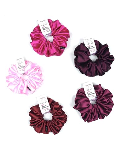 Image of Satin Scrunchies Hair Bands for Women | No-Damage Elastic Hair Ties for Ponytails & Buns | Fluffy & Stylish Rubber Bands | Extra Large Size | Pack of 5