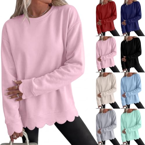 Gumipy Oversized Crewneck Sweatshirt Women Scalloped Sweatshirts No Hood
