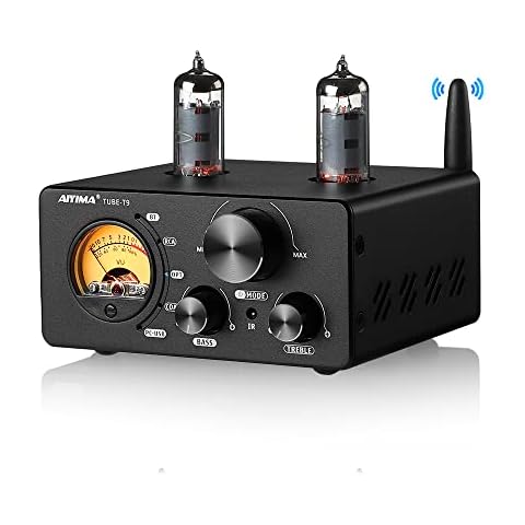 AIYIMA T9 100W*2 Bluetooth Stereo Amplifier Class D Amp 2.0/2.1 Channel Tube Power Amp with PC-USB DAC Coaxial Optical inputs &VU Meter & Bass Treble Tone Control for Home Stereo Speakers Cover
