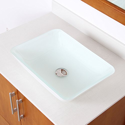 Elite Tempered Rectangle Bathroom White Pattern Glass Vessel Sink & Brushed Nickel Faucet Combo #TOP2
