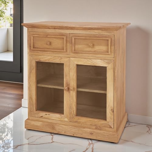 Image of The Attic Ardenwood Classic Glass Door Sideboard,Wooden Sideboard Cabinet,Natural Glass