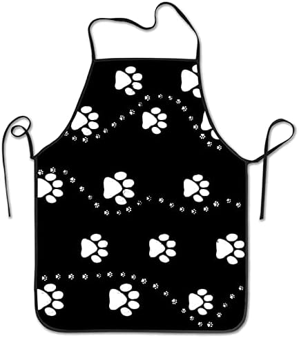 Cilouebghg Kitchen Apron Bib Aprons Women Men Professional Chef Aprons with Extra Long Ties - Dog Paw Print Style Black, Waterproof Waiter Hostess Apron, Machine Washable