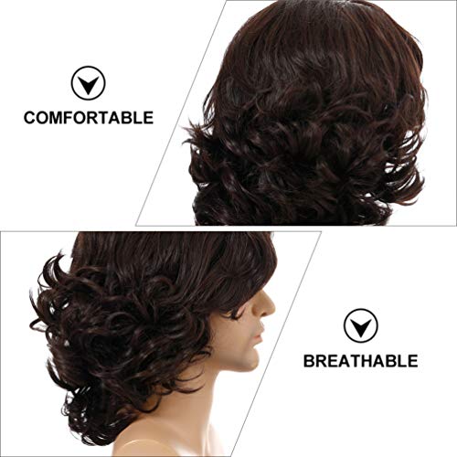 PIXNOR Mens Elegante Peruca Inclinado Estrondo Franja Peruca Sintética Festa Cosplay Peruca