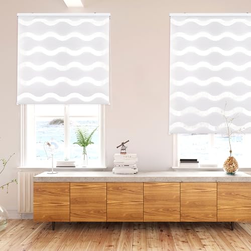 Blindecor Lira Wave Rollo Tag und Nacht Weiß Vorhang 160 x 180 cm (Breite x Höhe) Stoffgröße 157 x 175 cm Vorhänge Wellenschal Nacht und Tag Elegant