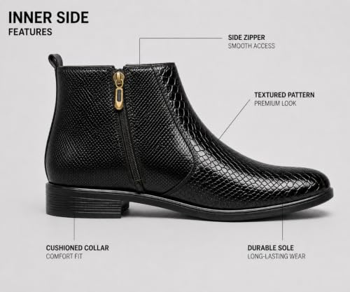 Image of Kraasa Orion-X Men's Vegan Leather Chelsea Boots - Classic Almond Toe Ankle Boots with Textured Finish | Formal & Smart Casual Boots