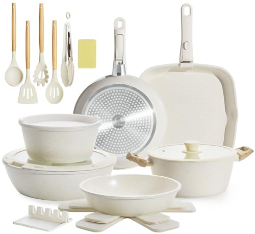 Image of BECIGAR 23pcs Ceramic Pots and Pans Set, Nonstick Detachable Handle Cookware, Induction Kitchen Cooking Set with Removable Handle,include Frying Pans & Saucepans Oven Safe, Induction, Stackable Set