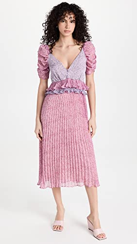 En Saison Women's Charlotte Midi Dress, Lilac, Purple, Floral, Pink, M #TOP1