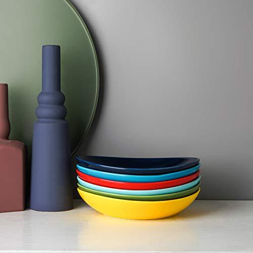 Selamica Porcelain 8 Inch Pasta Salad Bowls Set, Ceramic Serving Bowls, Microwave Dishwasher Safe Dinner Plates, Set Of 6, Multicolors #TOP6