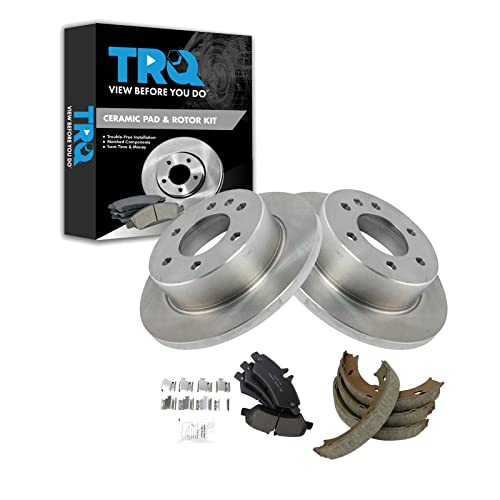Image of TRQ Rear Brake Pad and Rotor Set Ceramic Parking Brake Shoe Compatible with 2007-2009 Dodge Sprinter 2500 2007-2016 Freightliner 2500 2010-2018 Mercedes-Benz Sprinter 2500
