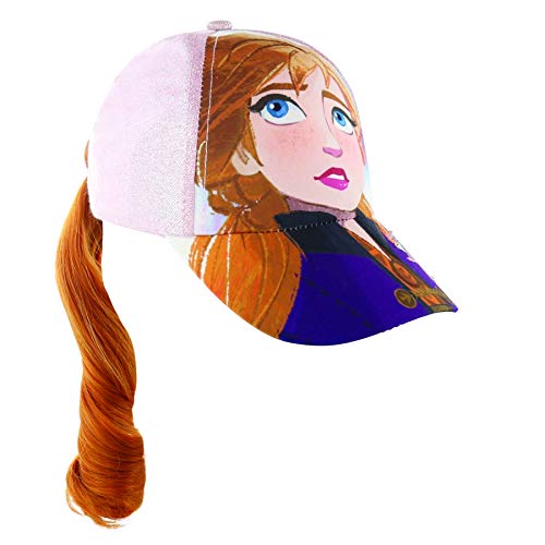Disney Frozen Queen Elsa & Anna Baseball Cap With Faux Hair Braid ( Little/Girls), Pink- Anna, Age 4-7