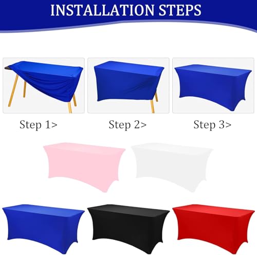 Image of 3 Pack 6FT Spandex Table Covers Washable Wrinkle Resistant Fitted Rectangle Tablecloth for Folding Table Wedding Party Birthday Banquet Bar Events(Royal Blue)