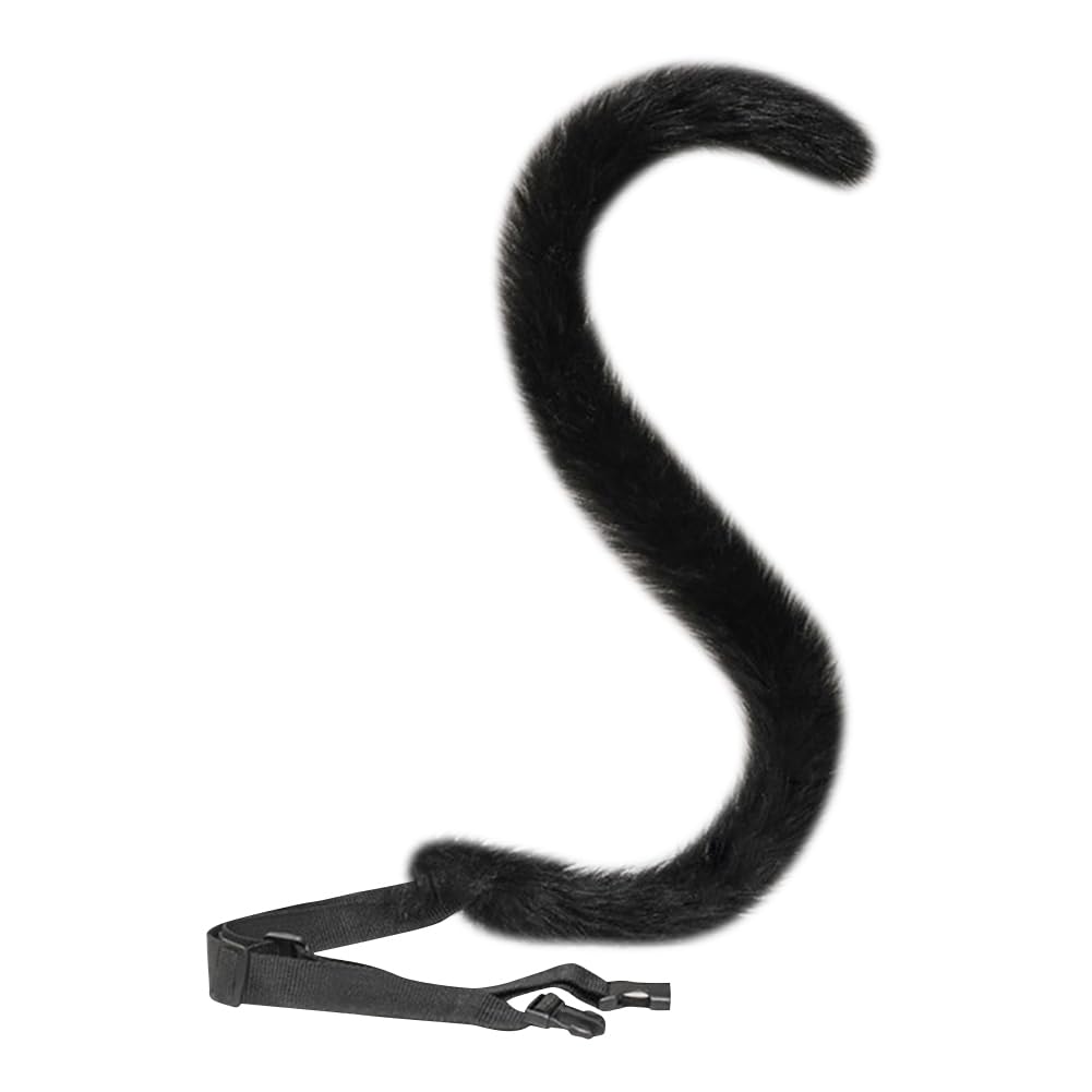 JIHUOO 80cm Plush Faux Fur Tail Long Animal Tails Furry Fox Tail Halloween Cosplay Tail Cat Costume Tail Fancy Dress Tail Carnival Party Supplies Black