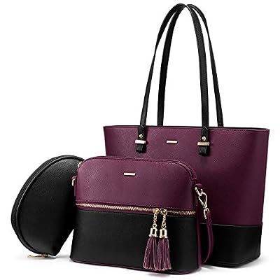 LOVEVOOK Borsa Donna Borse a Mano Donna Borse a tracolla Borse Tote elegante Pelle sintetica Borsa 3 pezzi Set Viola Nero