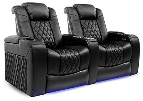 magnolia theater seating - Valencia Tuscany Home Theater Seating | Premium Top Grain Italian Nappa 11000 Leather, Power Reclining, Power Lumbar Support, Power Headrest (Row of 2, Black)