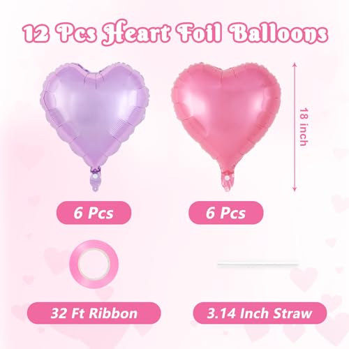 Image of 12 Pcs Colorful Heart Balloons,18 Inch Heart Foil Balloons Love Balloon Valentine Balloon for Birthday Party Wedding Engagement Party Baby Shower Valentine Day Decorations