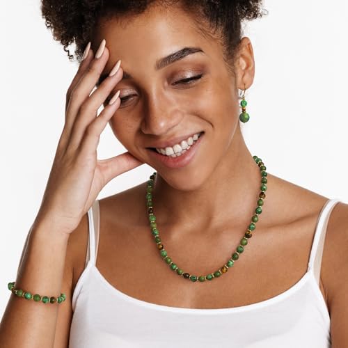 Beaded Necklaces for Women 3Pcs Colorful Boho Gemstone Bead Choker Summer Natural Stone Surfer Beach Bead Necklace Bracelets Earring Set Handmade Jewelry for Women Gift Jewelry Sets2