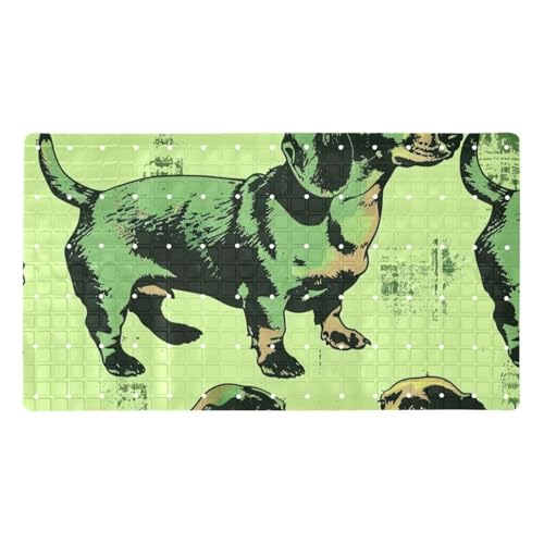 Tapis de bain antidérapant teckel vert extra long sans danger