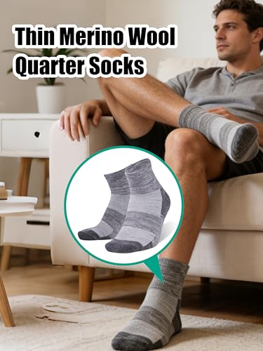 Image of Merino Wool Ankle Socks, Men's Women's 90% Wool Athletic Thin Running Moisture Wicking Socks, 3 Pairs