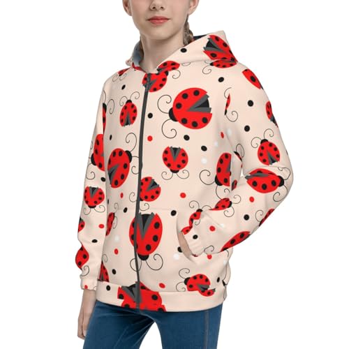 Red Ladybug Kid Hoodies Boys Zip Up Sweatshirts Girls Pullover with Pocket