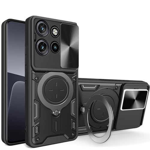 LXHGrowH Funda para Motorola Moto Edge 50 Neo, Carcasa Protectora Antigolpes de Grado Militar Armor, Protección Deslizante para la Cámara con 360 Grados Magnética Soporte, Negro