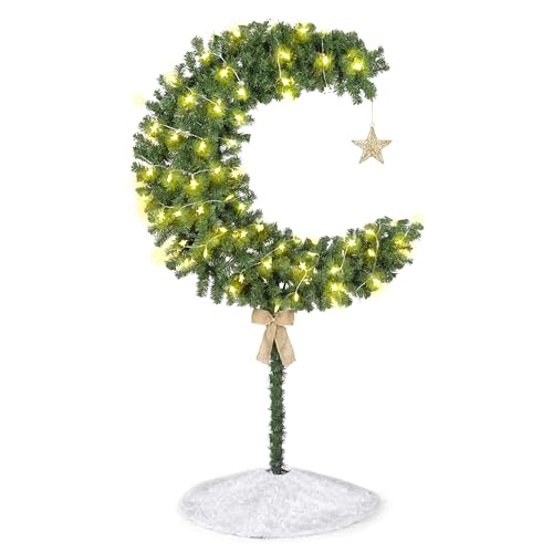 LEALIBAUSS 6FT Ramadan Moon Tree Eid Tree with 33Ft LED Light Artificial Crescent Moon Decor for Garden Home Decor