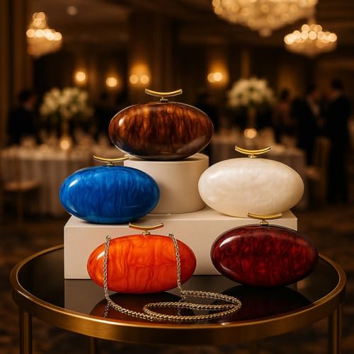 Image of Acrylic Bubble Bag Luxury Marble Clutch Evening Purses for Women Glitter Handbag for Wedding Party Prom