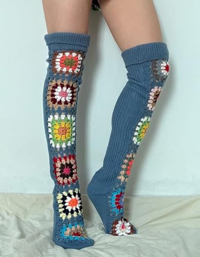 Image of SherryDC Women's Hangmade Flower Cable Knit Thigh High Socks Over Knee High Long Leg Warmers