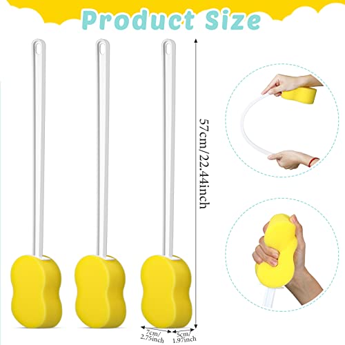 Yetene 3 Pieces Long Handle Sponge 22.4\'\' Back Sponge on a Stick Body Brush Handled Washer Scrubber for Foot Body Limited Motion(Yellow)