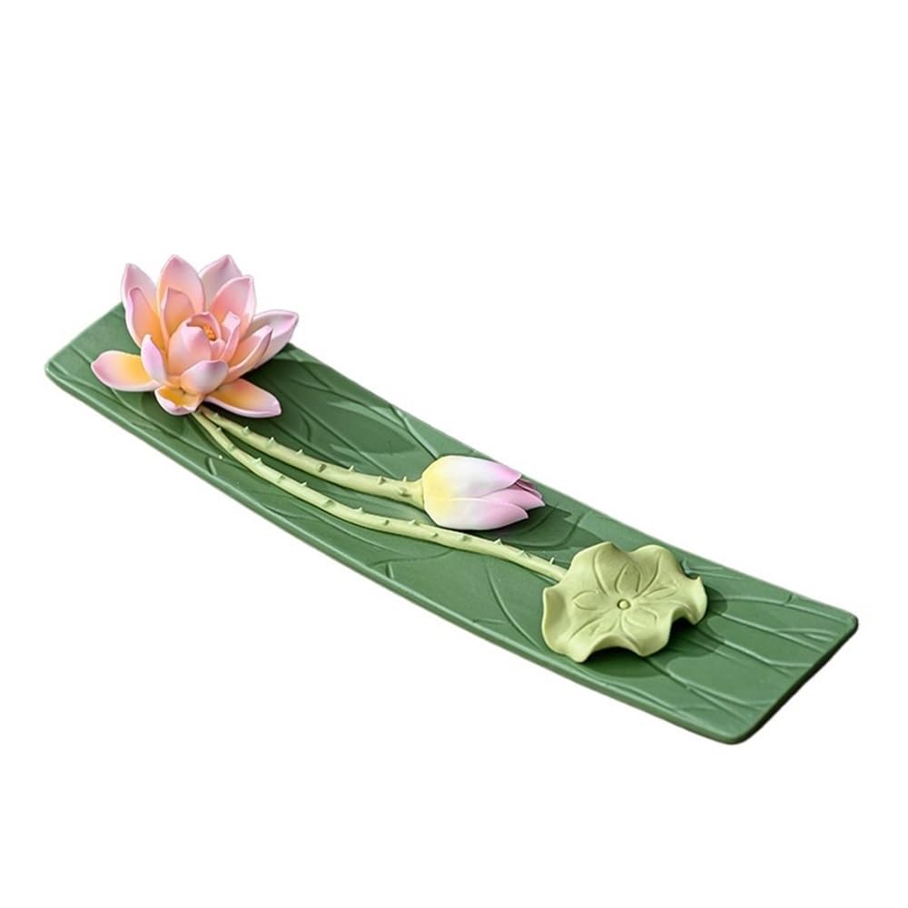 Incense Pot Ceramic Handmade Lotus Incense Holder Tea Ceremony Indoor Decorative Burner(Pink)