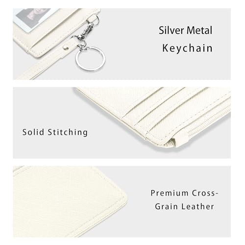 Image of SEAVILIA Small Wallet for Women Slim Wristlet Keychain Wallets RFID Credit Card Holder With Zipper Pocket, ID Window, Beige, Small, Minimalist