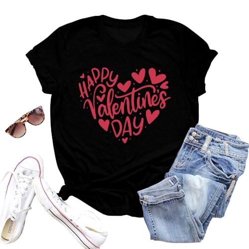 Image of Valentines Shirts for Women Valentine Love Heart Printed Graphic Tshirt Cute Girls Casual Top