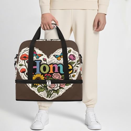 Sports Gym Bag Flower Home Butterfly Large Travel Duffel Bag With Shoe Compartment Foldable Waterproof Carry-On Weekend Travel Bags for Camping Overnight Yoga Hospital Travel Bags 7