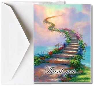 Funeral Memorial Service Thank You Cards with Envelopes (25 Count) FTKC1009 Stairs to Heaven (Family Name Custom Printed - Enter Family Name)