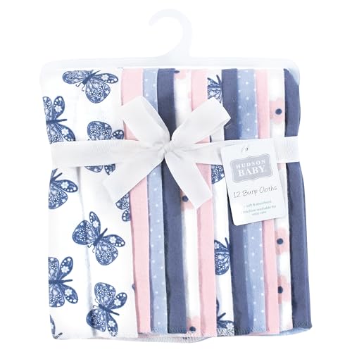 Image of Hudson Baby Unisex Baby Cotton Flannel Burp Cloths 12-Pack Bundle, Beautiful Butterfly, One Size