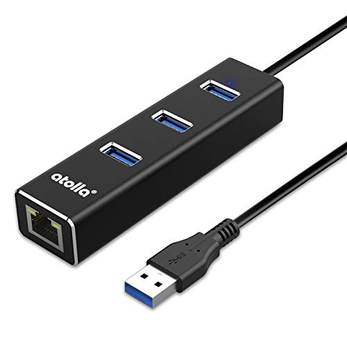 Atolla Hub USB 3.0 multiples 3 Ports avec un RJ45 Adaptateur USB Gigabit Ethernet 1000Mbps Réseau Port Compatible avec Windows Mac OS Chrome OS Linux(Noir)