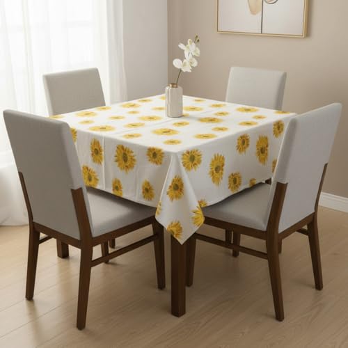 Image of HOMEMONDE 100% Cotton Premium Dining Table Cover 45 x 45 Inches Floral Printed Table Cloth for 4 Seater, Square Centre Table Cover (114 x 114 CM, Sun Flower - Multicolor)