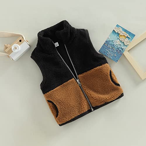 Toddler Baby Boy Girl Fleece Vest Coat Sleeveless Zipper Sherpa Waistcoat Fall Winter Warm Outerwear With Pockets (Black Brown , 18-24 Months ) #TOP2