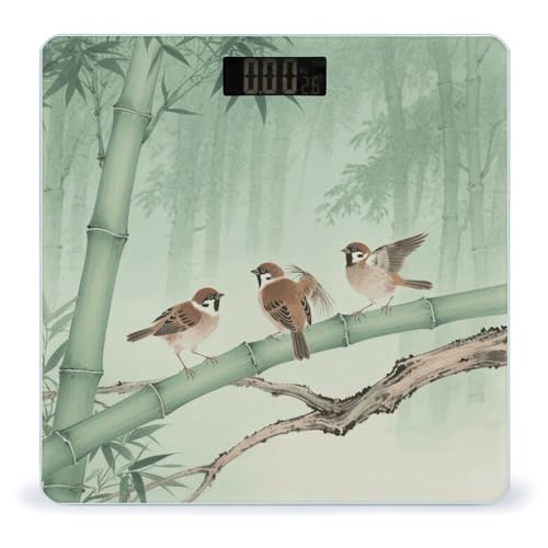 Báscula digital de baño con diseño aves marrones en bambú miniatura 1