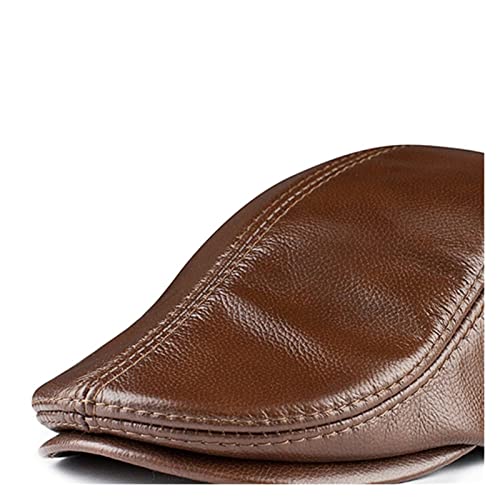 Mens Beret Real Leather Flat Cap Brown Earflaps Warm Autumn Winter Driver Hat Newsboy (Color : Dark Brown, Hat Size : Xl(57-58Cm)) #TOP11
