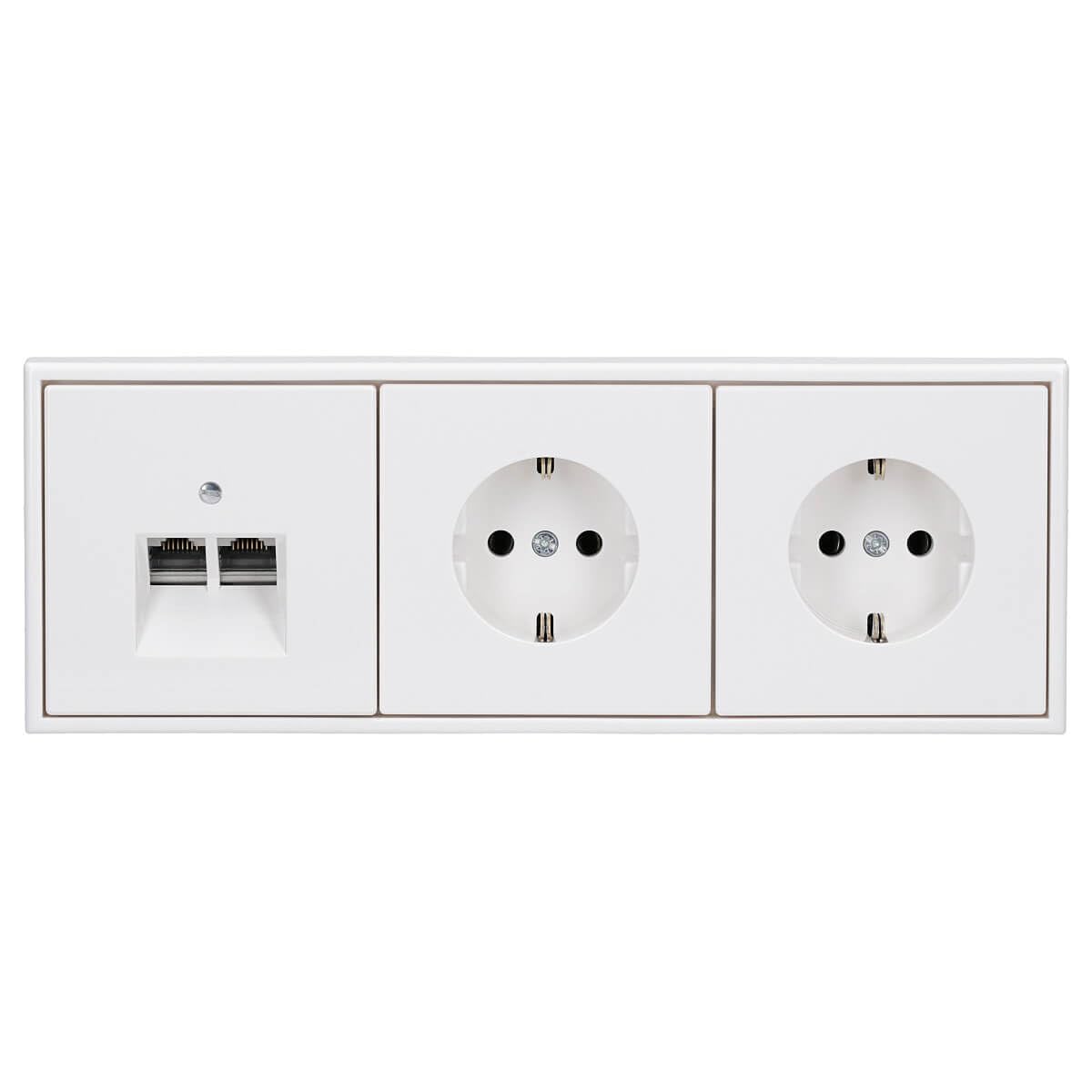 JUNG Serie LS Cat.6A Doppel-Netzwerkdose & 2 Steckdosen Alpinweiß | mit Cat.6A UAE-Anschlussdose, LS969-2UAWW Abdeckung, 2× LS1520WW SCHUKO Steckdosen, LS983WW Rahmen 3-fach