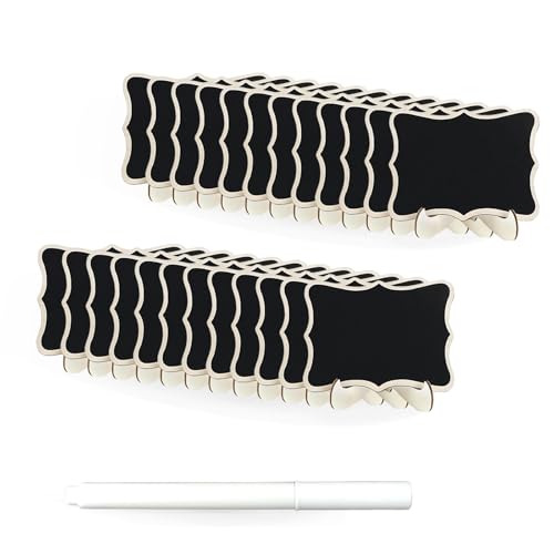 LEOEZYA Ardoise Effacable avec Support 24 Pièces,Mini Tableau noir Ardoise Pour Enseignes de Buffet,tableau pour panneaux de message,Tableau Message,Mariage...