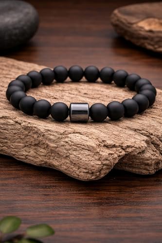 Image of Aura Balance 8mm Natural Stone Bracelet with Hematite Center