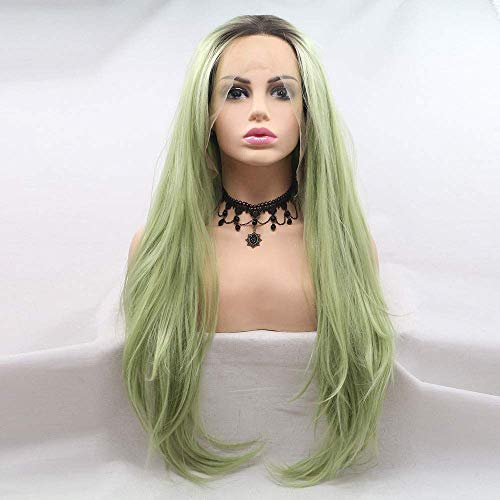 Perruque de cheveux synthétiques longs raides 26 pouces en dentelle