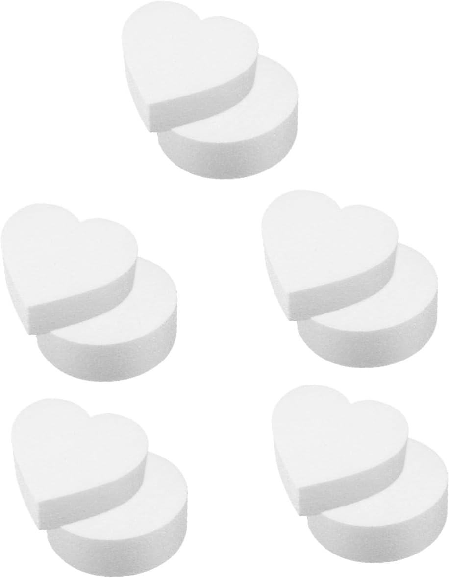 Lurrose 8pcs Foam Cake Dummies Heart and Round Shape Cake Models for Decorating Crafts and Practice for Wedding Decoration and Display