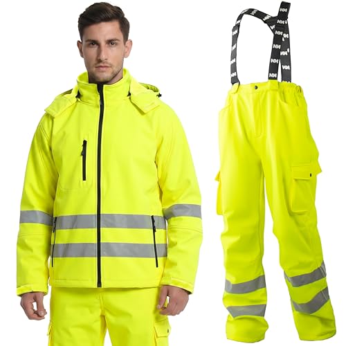 Image of Men's Work Suit Insulated Softshell Jacket & Bib Pants Set - Breathable Water-Resistant Coat with 4-Way Stretch
