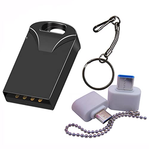Memoria USB de 2 GB, mini memoria USB, pendrives U-Disk para altavoz de música de coche (negro, 2 GB con convertidor OTG/tipo C)