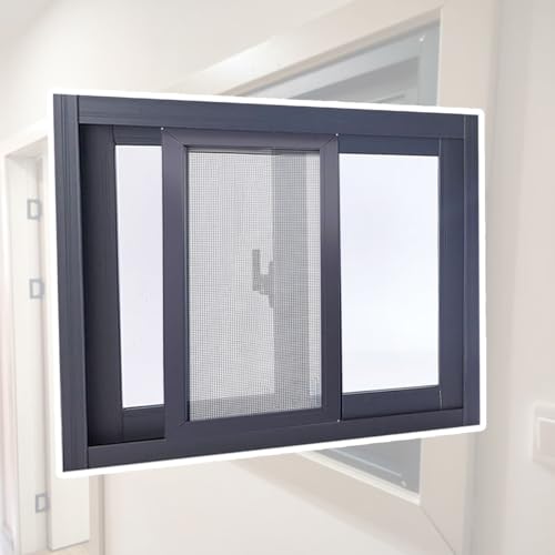Ventanas de Sustitución para Sótanos Grandes con Mosquitera y Cristal Templado Ventana Corredera Desmontable Aluminio Ventana Corrediza Horizontal para Cobertizo Gris Oscuro(97x53cm(WxH))